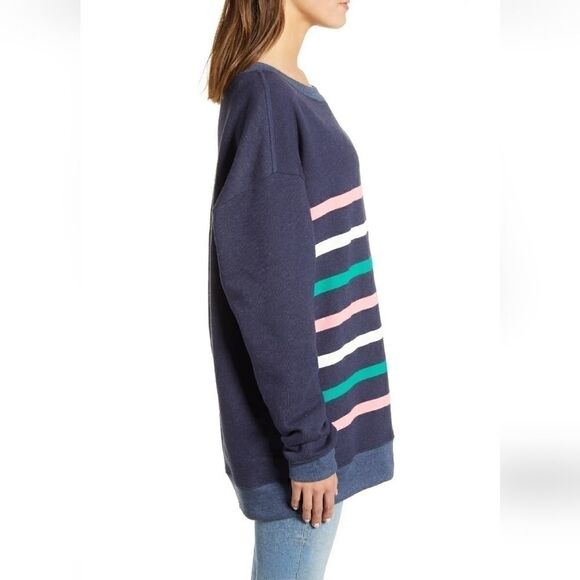 WILDFOX Blue Multicolor Stripe Roadtrip Oversized Crewneck Sweatshirt Size Small - Picture 6 of 7